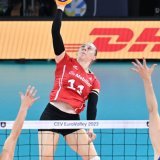 Maja Storck (ici lors de l'Euro 2023) a réalisé plus de 40% des points suisses en Finlande. KEYSTONE/EPA ANSA/CLAUDIO GIOVANNINI